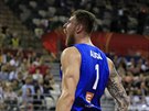 eský basketbalista Patrik Auda se raduje bhem tvrtfinále na MS.