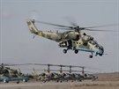 Dva vrtulníky Mi-24 a tyi Ka-52