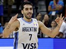 Argentinský basketbalista Facundo Campazzo slaví po povedené akci ve...