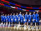 etí basketbalisté ped utkáním mistrovství svta proti Polsku.