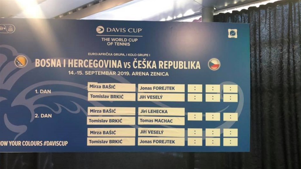 Davis Cup v Bosně zahájí debutant Forejtek, po něm nastoupí Veselý