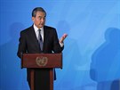 ínský speciální vyslanec Wang Yi pi projevu na klimatickém summitu OSN v New...