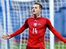 Jakub Jankto slaví gól pi pípravném utkání eské fotbalové reprezentace proti...