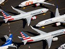 Odstavené letouny 737 MAX na odstavné letištní ploše Boeingu v Seattlu