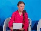Šestnáctiletá aktivistka Greta Thunbergová při svém projevu na klimatickém...
