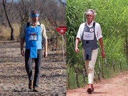Princ Harry (v roce 2019) a princezna Diana (v roce 1997) na minovém poli v...