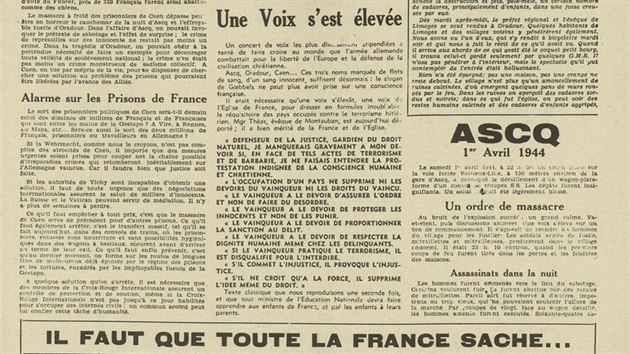 Francouzsk tisk informuje o tragdii v Ascq. Pi masakru v severofrancouzskm msteku Ascq jednotky SS povradily 86 francouzskch civilist.