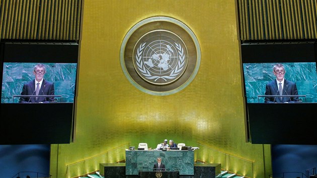 Andrej Babi bhem svho projevu na Valnm shromdn v OSN.