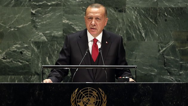Tureck prezident Recep Tayyip Erdogan pi 74. zasedn Valnho shromdn OSN (24. z 2019)
