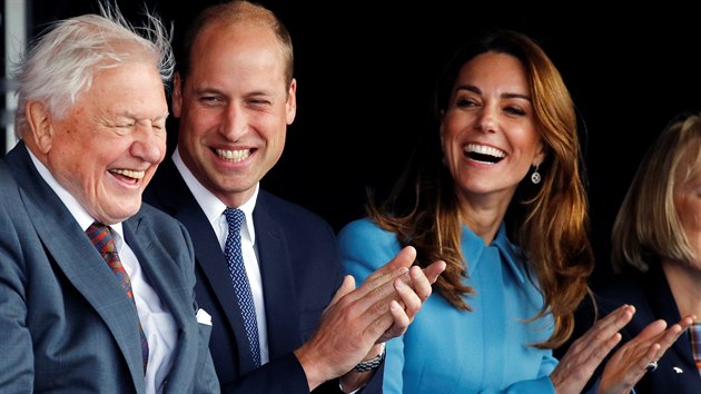 Sir David Attenborough, princ William a vévodkyně Kate (Birkenhead, 26. září 2019)