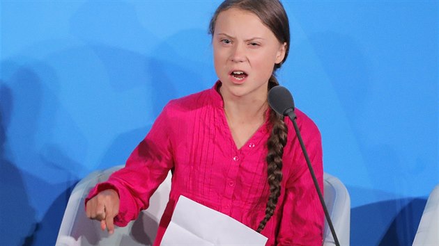 Klimatick aktivistka ze vdska Greta Thurnbergov vystoupila na klimatickm summitu OSN v New Yorku. (23. z 2019)