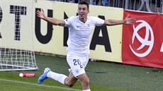 Petar Musa z Liberce se raduje z gólu v utkání s Opavou.
