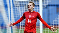 Jakub Jankto slaví gól pi pípravném utkání eské fotbalové reprezentace proti...