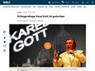 Zpráva o úmrtí zpváka Karla Gotta na nmeckém zpravodajském serveru Welt.de