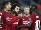 Liverpoolská letka se raduje, Roberto Firmino,  Mohamed Salah a Sadio Mané...