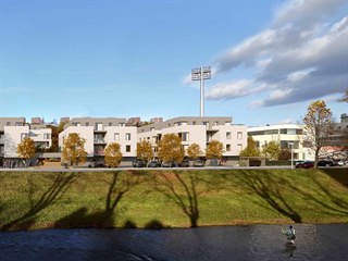 Šest nových bytových domů má zahrnovat projekt Riverfront Gardens na zlínském...