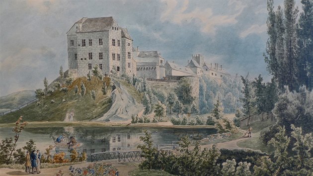 Pohled na zmek Brtnici od severu z 1. poloviny 19. stolet