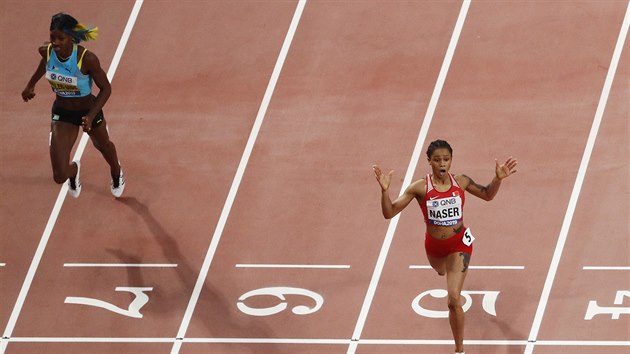 Salva Ajd Nsirov por Shaunae Millerovou-Uibovou ve finii zvodu na 400 metr na mistrovstv svta v Dauh a asne nad fantastickm asem 48,14 sekundy.