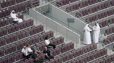 Prázdné tribuny během atletického mistrovství světa v Dauhá.
