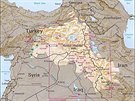 Oblasti obývané Kurdy. Mapa z roku 1992.