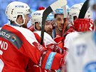 Pardubičtí hokejisté se radují z gólu v utkání s Plzní.