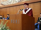 Konící rektor Masarykovy univerzity Mikulá Bek promlouvá na inauguraci svého...
