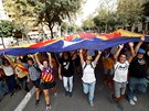 Zastánci nezávislého Katalánska protestují v Barcelon proti trestm pro...