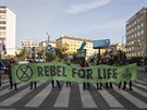 Blokáda dopravy ekologických aktivist Extinction Rebellion u praského Edenu....