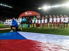 Momentka z úvodních oficialit ped kvalifikaním utkáním mezi eskem a Anglií v...