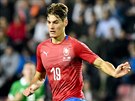 Reprezentaní útoník Patrik Schick a Stuart Dallas ze Severního Irska bhem...