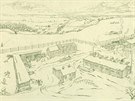 Postavený tábor v Nisku nad Sanem zahrnoval vzeské baráky, skladit,...