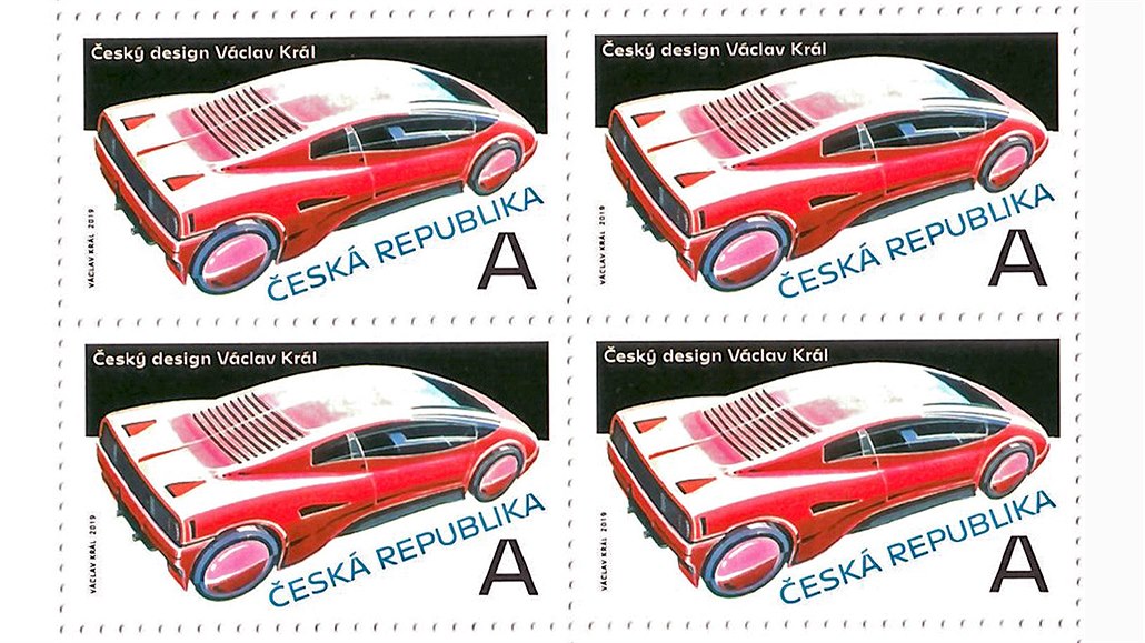 Po�tovní známka s motivem futuristického návrhu automobilového designéra...