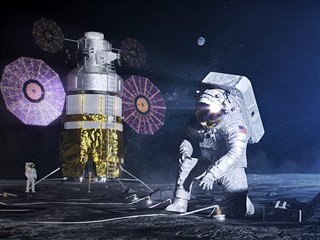 Představa výtvarníka o využití nového skafandru NASA xEMU