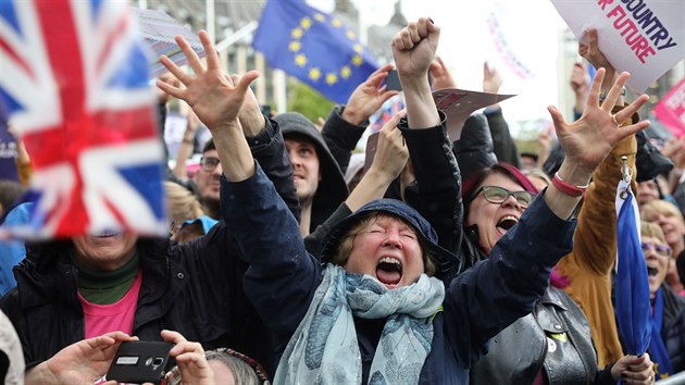 Odprci brexitu protestovali v Londn bhem jednn poslanc o dohod o odchodu Velk Britnie z EU. (19. jna 2019)
