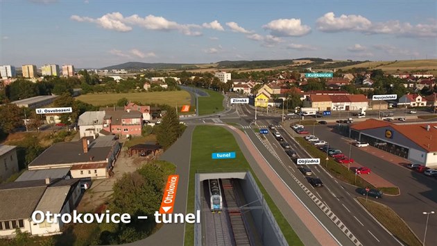 Plánovaná podoba železničního tunelu, který má ulehčit provozu na křižovatce v Otrokovicích-Kvítkovicích.