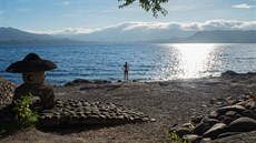 Jezero Tazawa za východu slunce