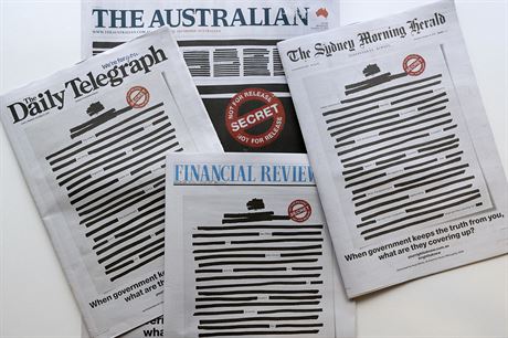 Australské deníky vyly se zaernným textem na titulní stran. (21. íjna 2019)