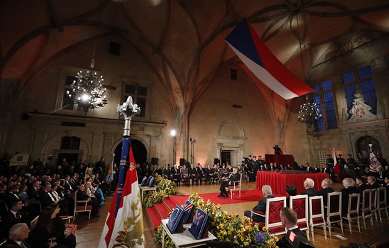 Prezident Milo Zeman pronesl na zaátek slavnostního ceremoniálu projev. (28....