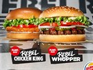 Bezmasé burgery Rebel Chicken King a Rebel Whopper