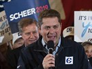 Lídr kanadských konzervativc Andrew Scheer na pedvolebním mítinku ve...