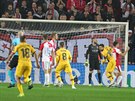 Lionel Messi stílí rychlý gól Barcelony v utkání Ligy mistr na Slavii.