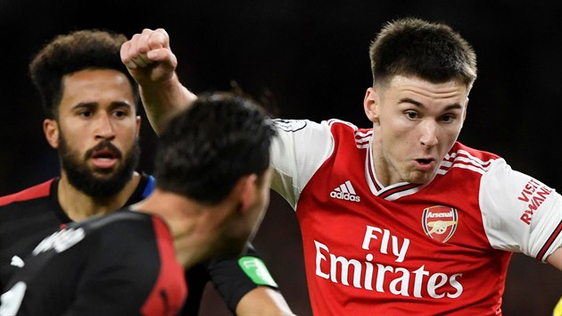 Kieran Tierney, obrnce Arsenalu, odehrv m v utkn proti Crystal Palace.