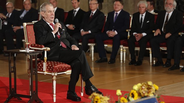 Prezident Miloš Zeman pronesl na začátek slavnostního ceremoniálu projev. (28. října 2019)