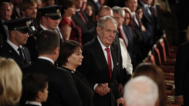 Prezident Miloš Zeman pronesl na začátek slavnostního ceremoniálu projev. (28. října 2019)