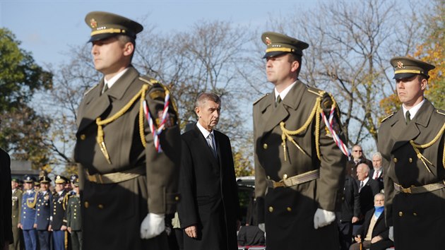 Pietn akt u Nrodnho pamtnku na Vtkov u pleitosti oslav 101 let od zaloen Republiky. Na snmku je premir Andrej Babi (ANO) (28. jna 2019).