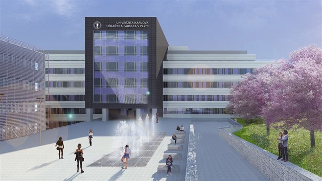 Vizualizace kampusu pro l�ka�sk� obory, kter� se za�al stav�t nedaleko Fakultn� nemocnice v Plzni na Lochot�n�. Hotovo m� b�t za dva roky.
