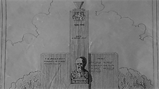 Nákres návrhu památníku T. G. Masarykovi v obci Louka