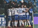 Fotbalisté Baníku Ostrava slaví vítzný gól v prodlouení osmifinálového utkání...