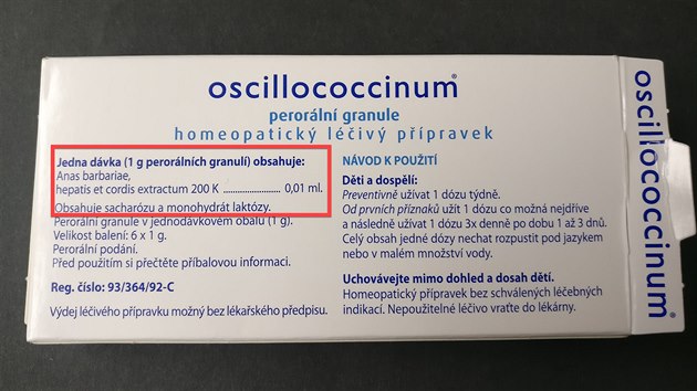 Informace pro spotebitele na balen Oscillococcina