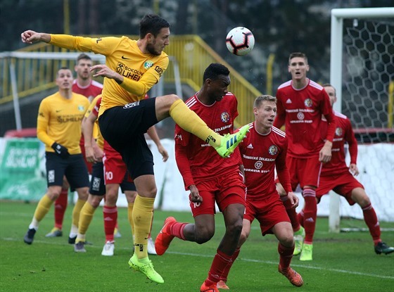 Sokolovský Adam ihák (vlevo) se tlaí do zakonení v utkání proti Tinci.